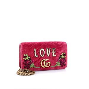 Gucci GG Marmont Pink Velvet LOVE Embroidered Mini Crossbody – Limited Edition